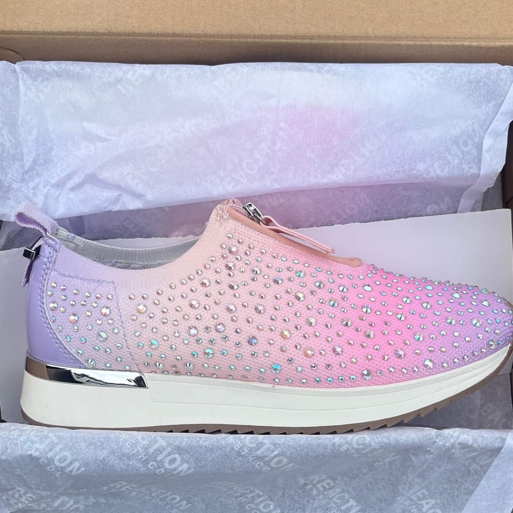 Kenneth Cole Pink and Lavender Crystal Slip-On Platform Sneakers